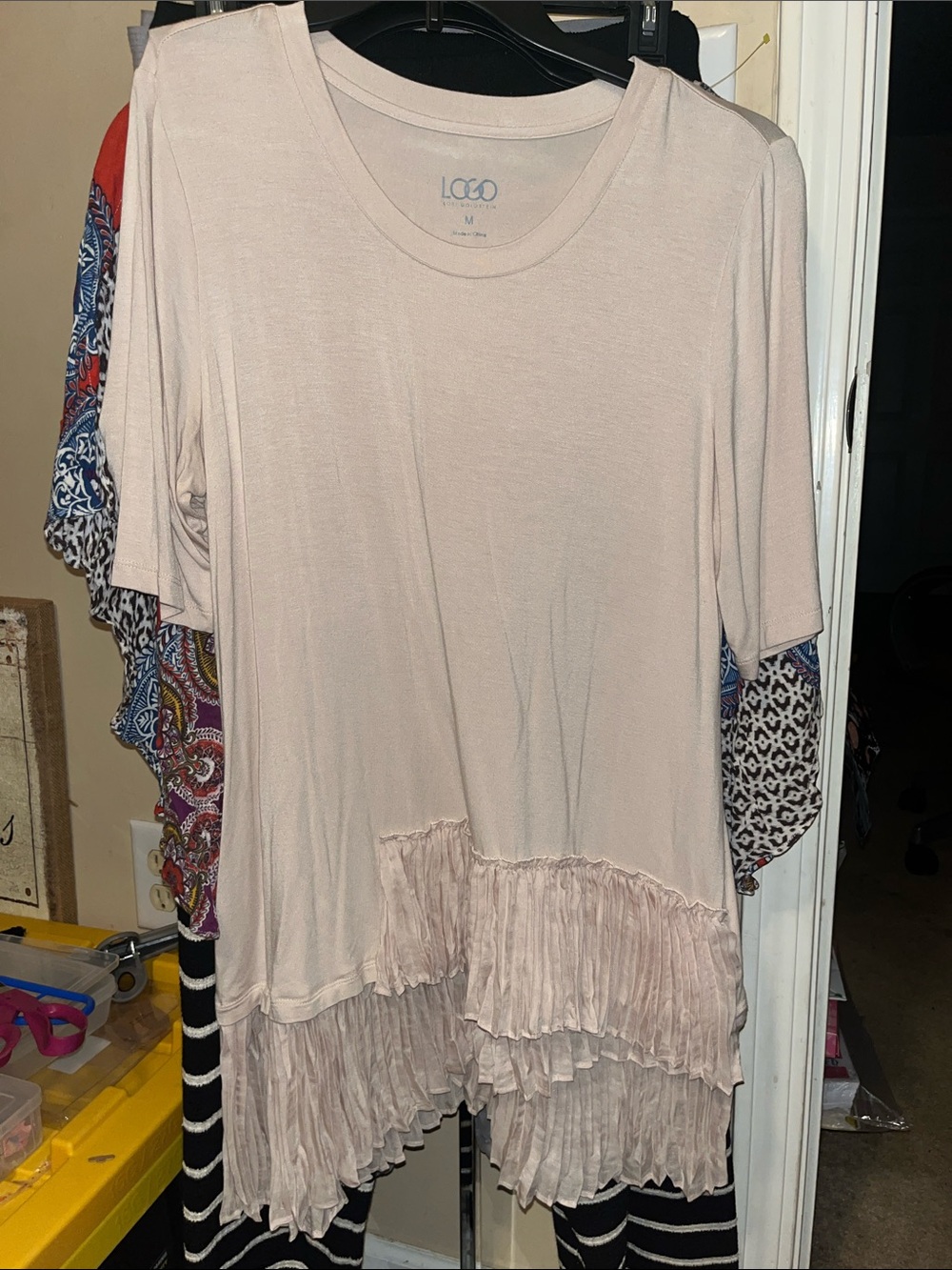 LOGO by Lori Goldstein Blush Pink Ruffle-Hem Tunic